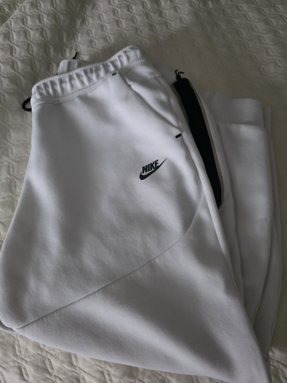 Nike Tech White Jogger Sweatpants with Black Logo Tag